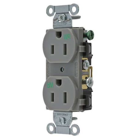 Straight Blade Receptacle, 5-15R, 15 A, 125V AC, 2 Pole, 3 Wire, Flush Mount, Grounded MPN:CBRS15GRYWR