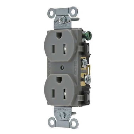 Straight Blade Receptacle, 5-15R, 15 A, 125V AC, 2 Pole, 3 Wire, Flush Mount, Grounded MPN:CBRS15GRYWRTR