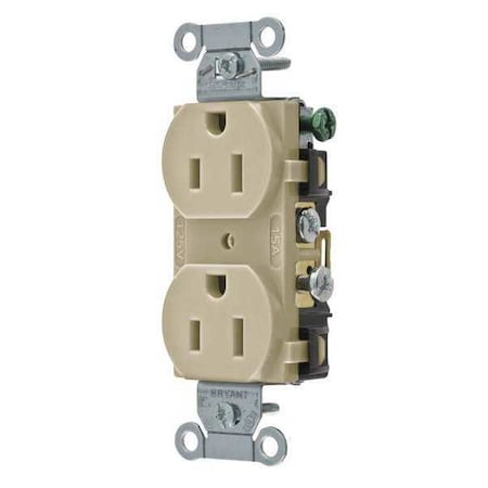 Straight Blade Receptacle, 5-15R, 15 A, 125V AC, 2 Pole, 3 Wire, Flush Mount, Grounded MPN:CBRS15I