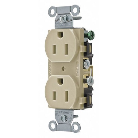 Straight Blade Receptacle, 5-15R, 15 A, 125V AC, 2 Pole, 3 Wire, Flush Mount, Grounded MPN:CBRS15ITR