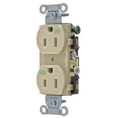 Straight Blade Receptacle, 5-15R, 15 A, 125V AC, 2 Pole, 3 Wire, Flush Mount, Grounded MPN:CBRS15IWR