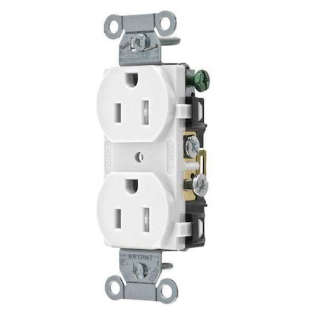 Straight Blade Receptacle, 5-15R, 15 A, 125V AC, 2 Pole, 3 Wire, Flush Mount, Grounded MPN:CBRS15WTR