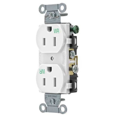 Straight Blade Receptacle, 5-15R, 15 A, 125V AC, 2 Pole, 3 Wire, Flush Mount, Grounded MPN:CBRS15WWR
