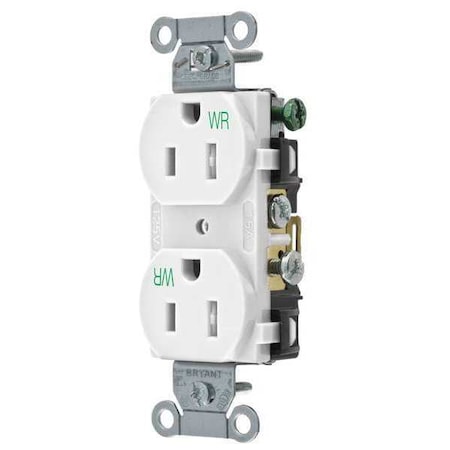 Straight Blade Receptacle, 5-15R, 15 A, 125V AC, 2 Pole, 3 Wire, Flush Mount, Grounded MPN:CBRS15WWRTR