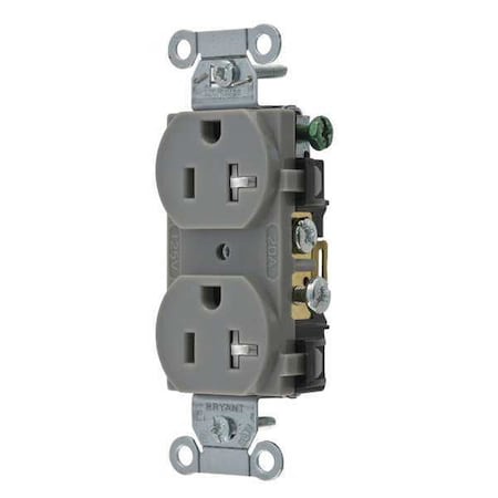 Straight Blade Receptacle, 5-20R, 20 A, 125V AC, 2 Pole, 3 Wire, Flush Mount, Grounded MPN:CBRS20GRYTR