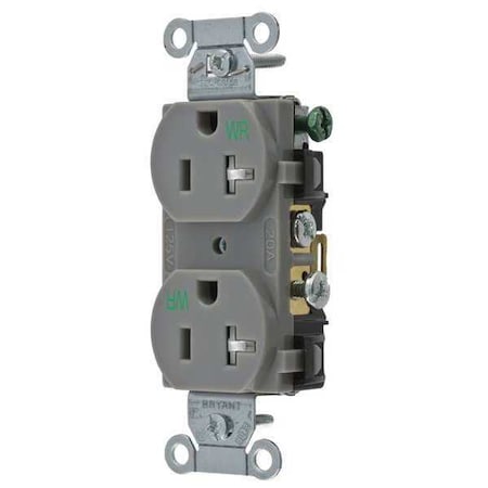 Straight Blade Receptacle, 5-20R, 20 A, 125V AC, 2 Pole, 3 Wire, Flush Mount, Grounded MPN:CBRS20GRYWRTR