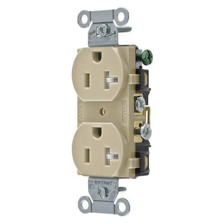 Straight Blade Receptacle, 5-20R, 20 A, 125V AC, 2 Pole, 3 Wire, Flush Mount, Grounded MPN:CBRS20ITR