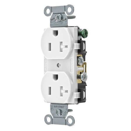 Straight Blade Receptacle, 5-20R, 20 A, 125V AC, 2 Pole, 3 Wire, Flush Mount, Grounded MPN:CBRS20WTR