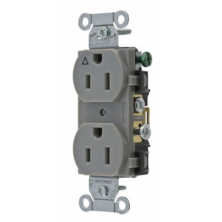 Straight Blade Receptacle, 5-15R, 15 A, 125V AC, 2 Pole, 3 Wire, Flush Mount, Isolated Ground MPN:CR15IGRY
