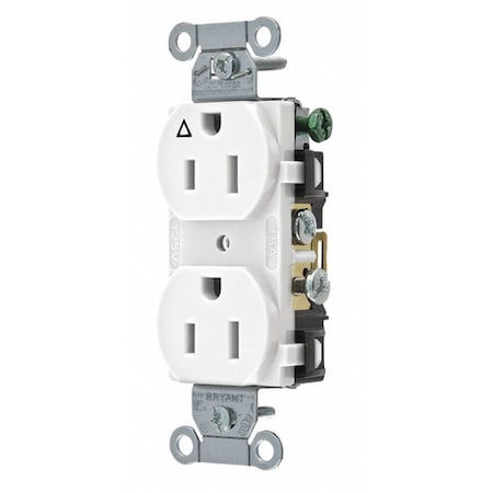 Straight Blade Receptacle, 5-15R, 15 A, 125V AC, 2 Pole, 3 Wire, Flush Mount, Isolated Ground MPN:CR15IGW