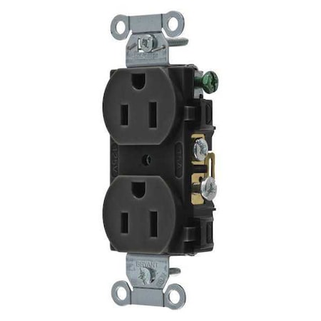 Straight Blade Receptacle, 5-15R, 15 A, 125V AC, 2 Pole, 3 Wire, Flush Mount, Grounded MPN:CRS15BLK