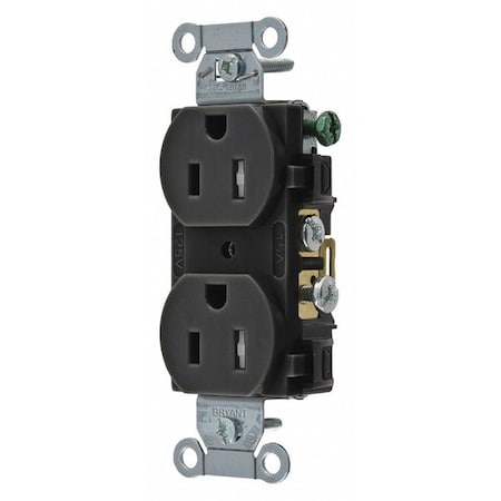 Straight Blade Receptacle, 5-15R, 15 A, 125V AC, 2 Pole, 3 Wire, Flush Mount, Grounded MPN:CRS15BLKTR