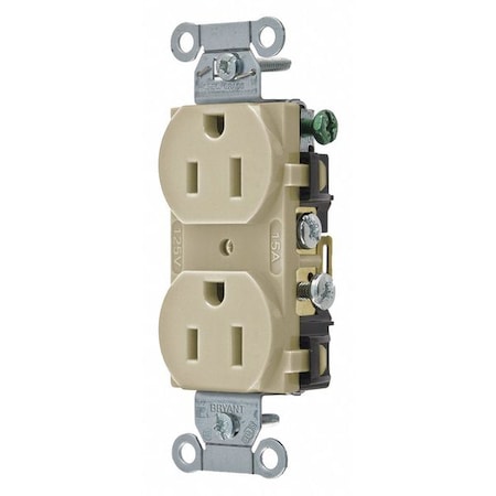Straight Blade Receptacle, 5-15R, 15 A, 125V AC, 2 Pole, 3 Wire, Flush Mount, Grounded MPN:CRS15I