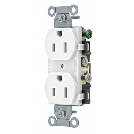 Straight Blade Receptacle, 5-15R, 15 A, 125V AC, 2 Pole, 3 Wire, Flush Mount, Grounded MPN:CRS15W