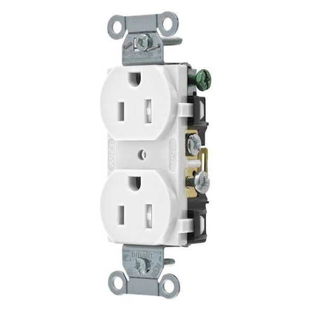 Straight Blade Receptacle, 5-15R, 15 A, 125V AC, 2 Pole, 3 Wire, Flush Mount, Grounded MPN:CRS15WTR