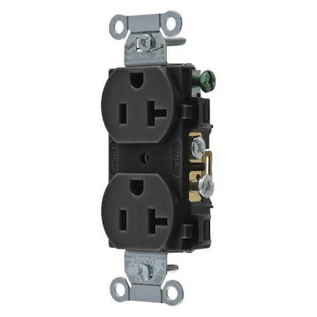 Straight Blade Receptacle, 5-20R, 20 A, 125V AC, 2 Pole, 3 Wire, Flush Mount, Grounded MPN:CRS20BLK