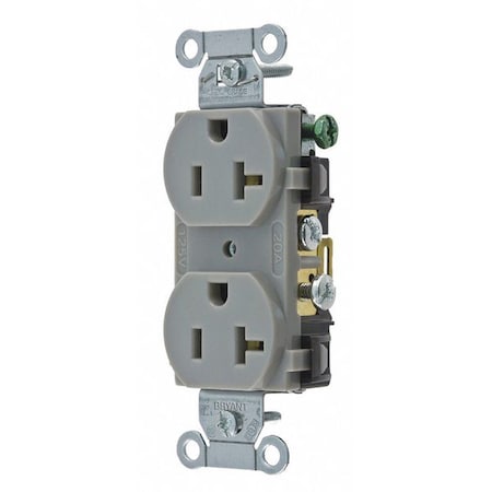 Straight Blade Receptacle, 5-20R, 20 A, 125V AC, 2 Pole, 3 Wire, Flush Mount, Grounded MPN:CRS20GRY