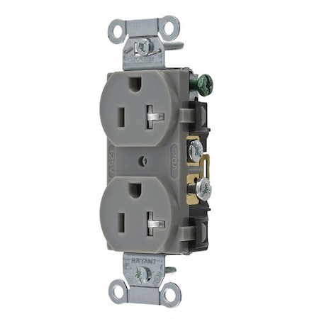 Straight Blade Receptacle, 5-20R, 20 A, 125V AC, 2 Pole, 3 Wire, Flush Mount, Grounded MPN:CRS20GRYTR