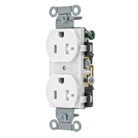 Straight Blade Receptacle, 5-20R, 20 A, 125V AC, 2 Pole, 3 Wire, Flush Mount, Grounded MPN:CRS20WTR