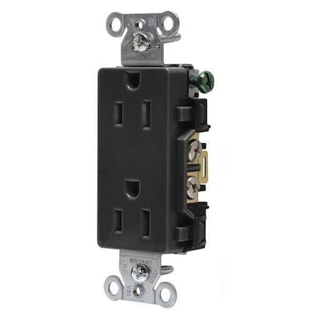 Straight Blade Receptacle, 5-15R, 15 A, 125V AC, 2 Pole, 3 Wire, Flush Mount, Grounded MPN:DRS15BLK