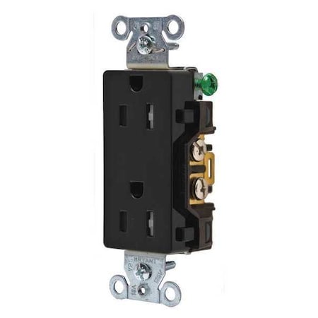 Straight Blade Receptacle, 5-15R, 15 A, 125V AC, 2 Pole, 3 Wire, Flush Mount, Grounded MPN:DRS15BLKTR