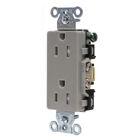 Straight Blade Receptacle, 5-15R, 15 A, 125V AC, 2 Pole, 3 Wire, Flush Mount, Grounded MPN:DRS15GRYTR