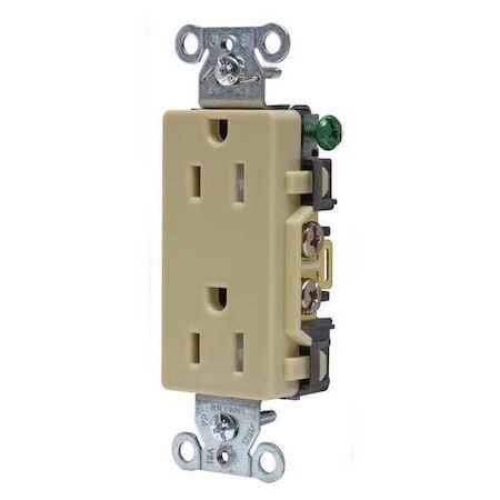 Straight Blade Receptacle, 5-15R, 15 A, 125V AC, 2 Pole, 3 Wire, Flush Mount, Grounded MPN:DRS15ITR