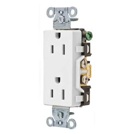 Straight Blade Receptacle, 5-15R, 15 A, 125V AC, 2 Pole, 3 Wire, Flush Mount, Grounded MPN:DRS15WHI
