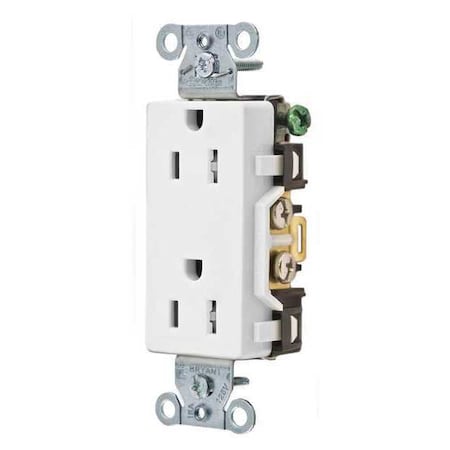 Straight Blade Receptacle, 5-15R, 15 A, 125V AC, 2 Pole, 3 Wire, Flush Mount, Grounded MPN:DRS15WTR