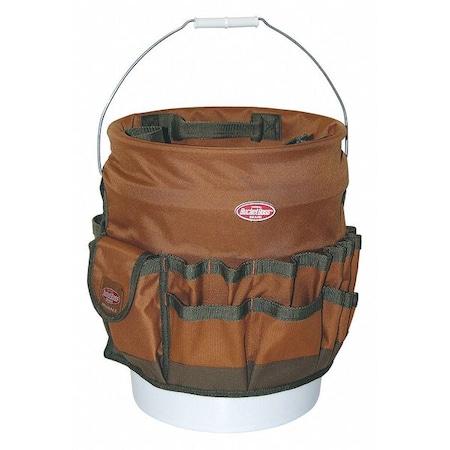 Bucketeer 5 Gal. Bucket Tool Organizer, Brown, 600 Poly Ripstop Fabric, 30 Pockets MPN:10030