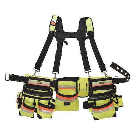 Tool Belt, Framer Rig, Hi-Vis, 3 Bag, 1680 Heavy Duty Poly Fabric, 29 Pockets MPN:55185-HVOY