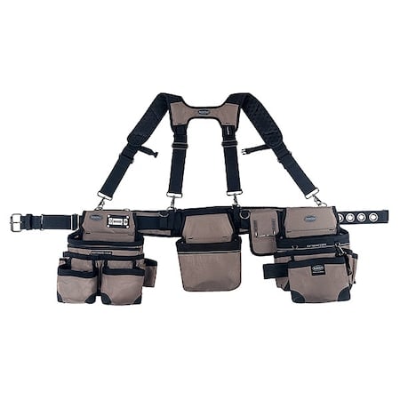 Tool Belt, Framers Rig, 3 Bag, Tan and Black, Tan and Black, 1680 Heavy Duty Poly Fabric, 29 Pockets MPN:55185-TN