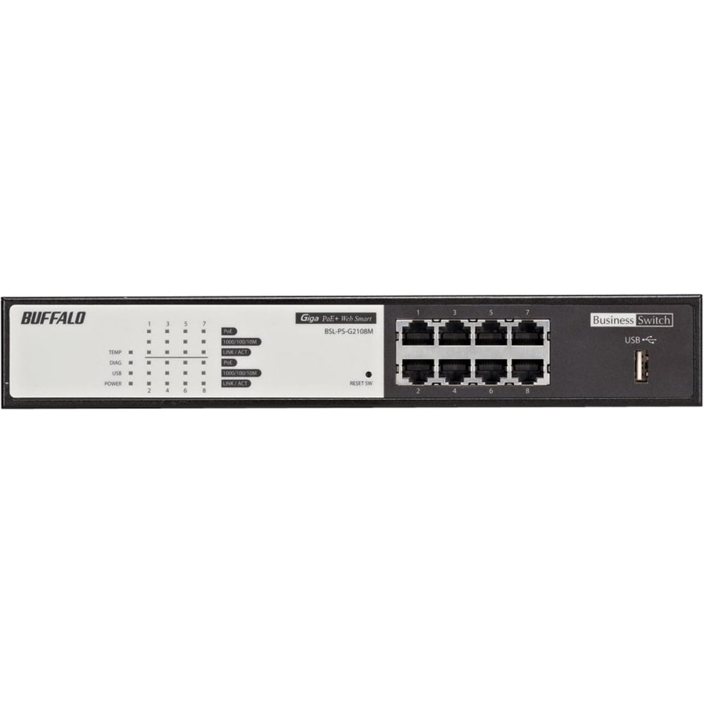 BUFFALO 8-Port Desktop/Rackmount Gigabit Ethernet PoE Web Managed Switch (BSL-PS-G2108M) - 8 x RJ-45 - Manageable - 10/100/1000Base-T MPN:BSL-PS-G2108M