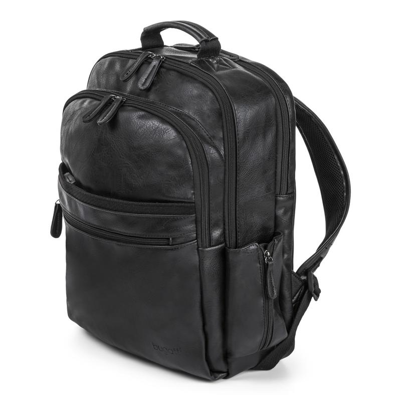 Bugatti Valentino Vegan Leather Backpack With RFID Pocket And 15.6in Laptop Compartment, Black MPN:BKP116-BLACK