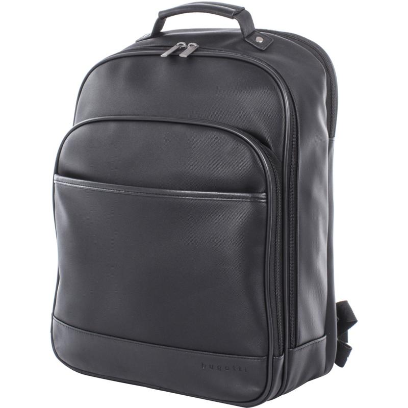 Bugatti Gin & Twill Textured Vegan Leather Backpack With 15.6in Laptop Pocket, Black MPN:BKP2018BU-BLACK