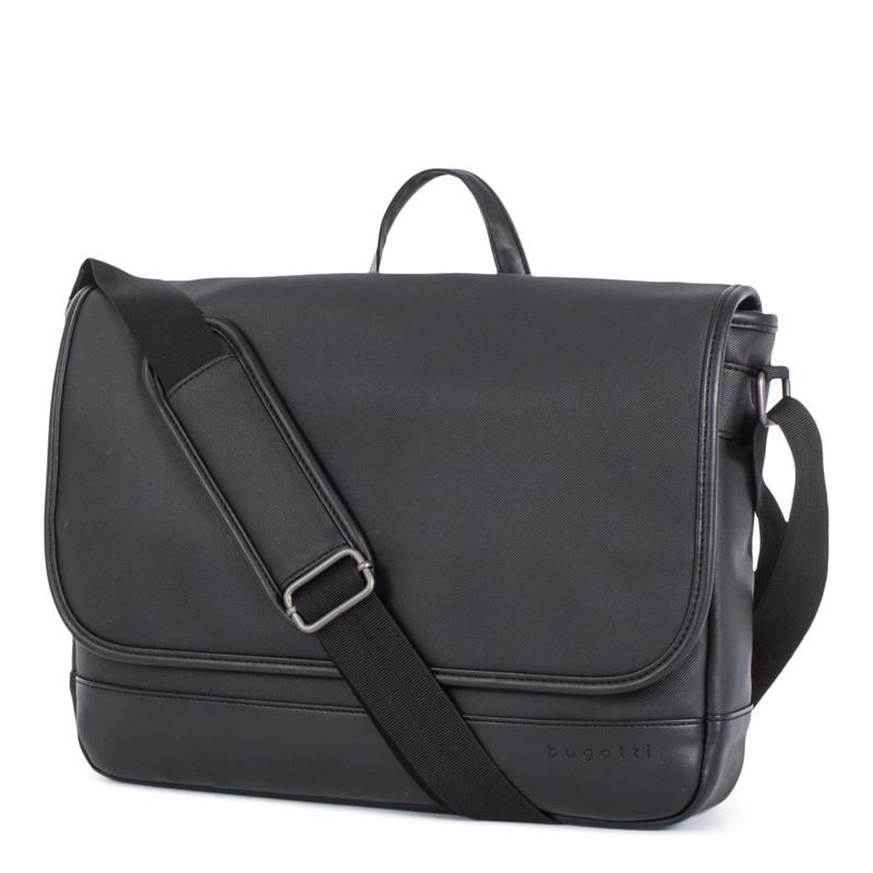 Bugatti Gin & Twill Textured Vegan Leather Messenger Bag With 14in Laptop Pocket, Black, MSG2051BU-BLACK MPN:MSG2051BU-BLACK