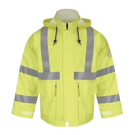 Hi-Vis Rain Jacket, Polyurethane on FR Treated Cotton, Hi-Vis Yellow, S MPN:JXN4YE RG S