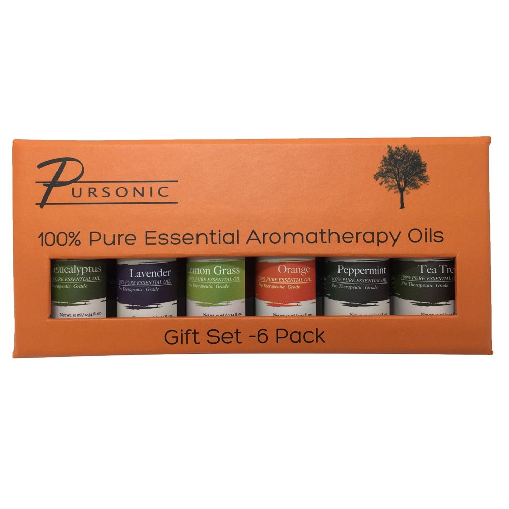 Pursonic 100% Pure Essential Aromatherapy Oils 6-Pack Gift Set, 0.34 Fl Oz MPN:99595386M