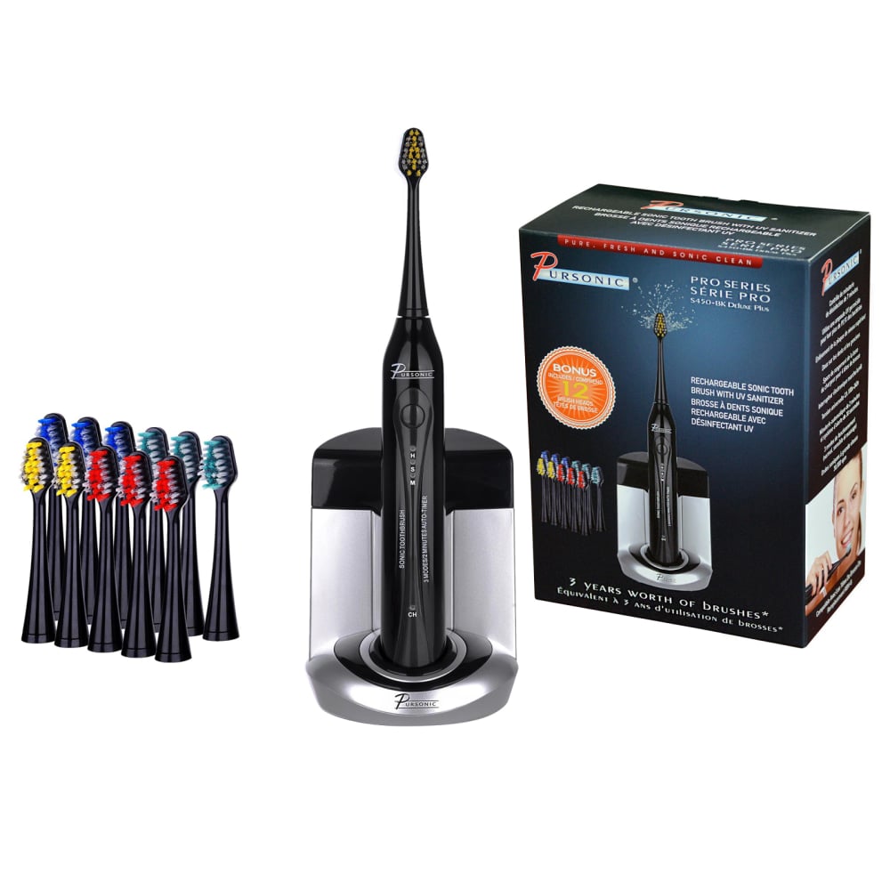Pursonic Sonic Toothbrush With UV Sanitizing Function With 12 Brush Heads, Black MPN:99596772M