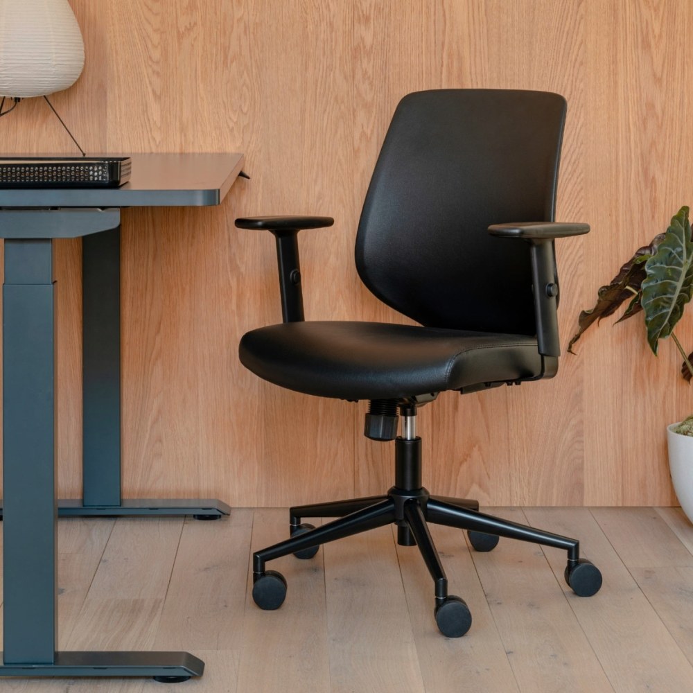 Branch Furniture Daily Ergonomic Vegan Leather Mid-Back Task Chair, Black MPN:11-11-00-50