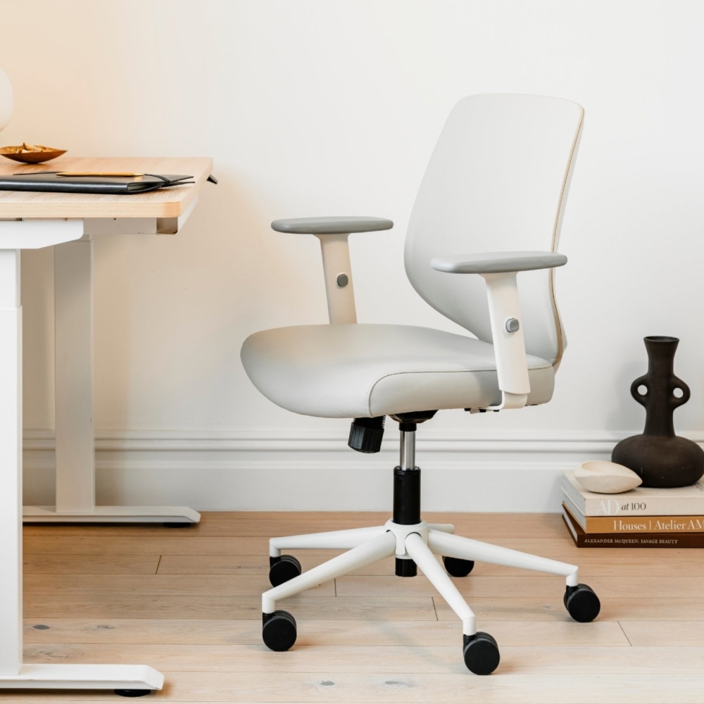 Branch Furniture Daily Ergonomic Vegan Leather Mid-Back Task Chair, Limestone MPN:11-11-00-59