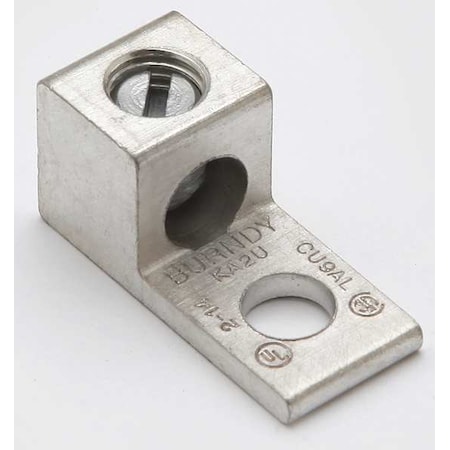 Mechanical Lug, 2 AWG Max, 1 Conductor, 1 Hole, 1/4 in Stud, Aluminum MPN:KA2U