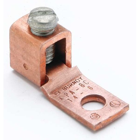 Mechanical Lug, 6 AWG Max, 1 Conductor, 1 Hole, #10 Stud, Copper MPN:KPA8CUP