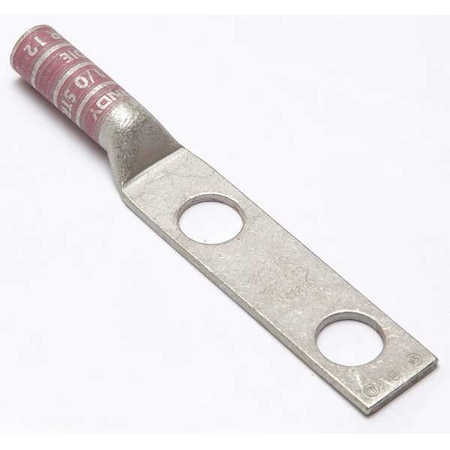 Two-Hole Compression Lug, 1/0 AWG Max, 1/2 in Stud, Long Barrel, Copper, Pink MPN:YA252N