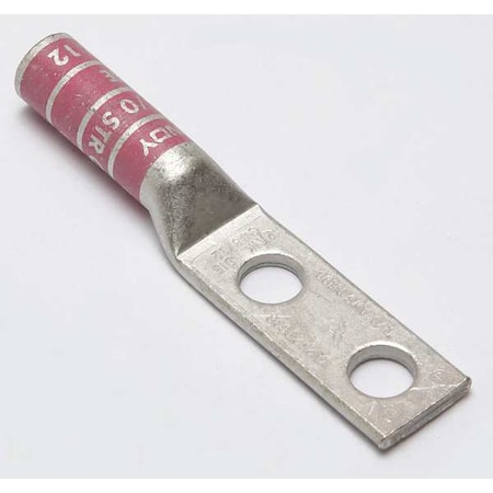Two-Hole Compression Lug, 1/0 AWG Max, 3/8 in Stud, Long Barrel, Copper, Pink MPN:YA252TC38