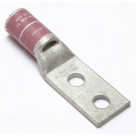 Two-Hole Compression Lug, 1/0 AWG Max, 1/4 in Stud, Standard Barrel, Copper, Pink MPN:YA25L2TC14