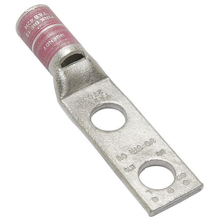 Two-Hole Compression Lug, 1/0 AWG Max, 3/8 in Stud, Standard Barrel, Copper, Pink MPN:YA25L2TC38