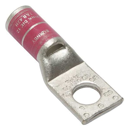 One-Hole Compression Lug, 1/0 AWG Max, 3/8 in Stud, Standard Barrel, Copper, Pink MPN:YA25L4BOX