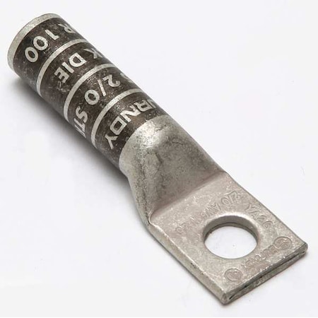 One-Hole Compression Lug, 2/0 AWG Max, 3/8 in Stud, Long Barrel, Copper, Black MPN:YA26
