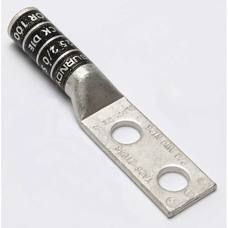 Two-Hole Compression Lug, 2/0 AWG Max, 3/8 in Stud, Long Barrel, Copper, Black MPN:YA262TC38